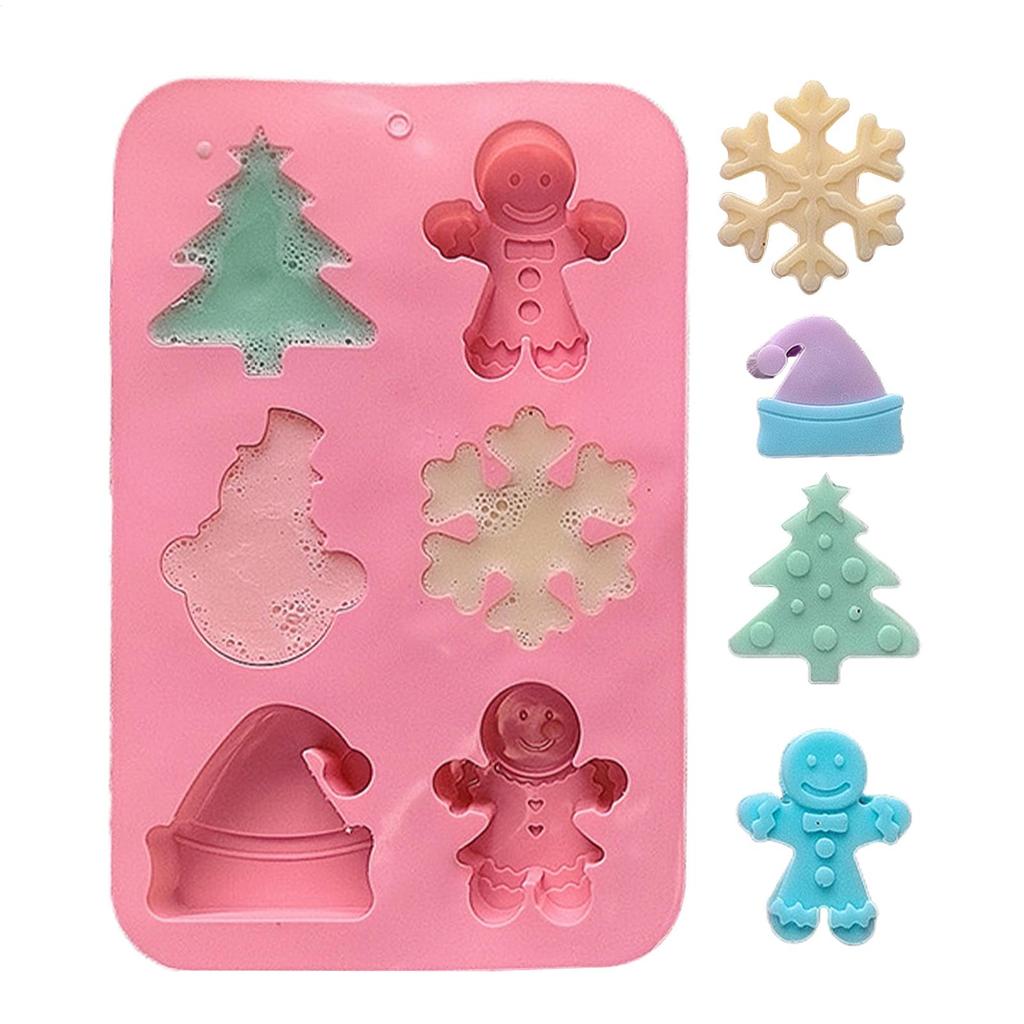 Christmas Silicone Candy Mold 6-Cavity 3D Chocolate Mold Christmas Tree Snowman Gingerbread Person Shape Molds For Dessert