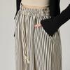 Women's High-Waisted Wide-Leg Black & White Striped Pants - Summer Petite, Slimming, Thin, and Loose Fit, 145cm