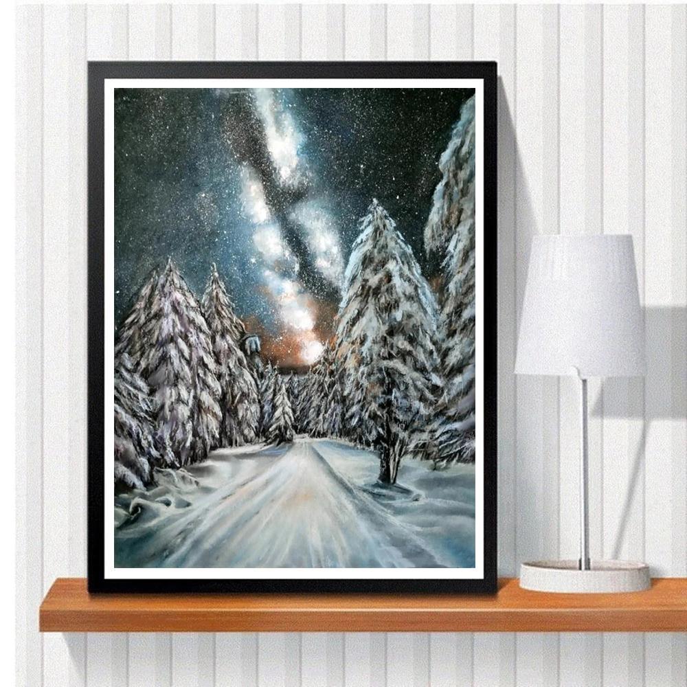 

5D DIY Алмазная картина «Сосны и снег» Набор для вышивки крестом Мозаика Алмазная вышивка Роза Полный круглый квадратный дрель Украшение дома Round 30x40cm