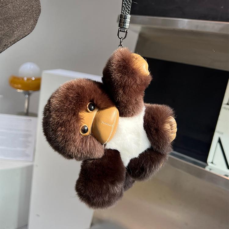 [Cute Little Monkey] Real Rex Rabbit Hair Car Keychain Pendant Ins Internet Celebrity Plush Doll Bag Pendant