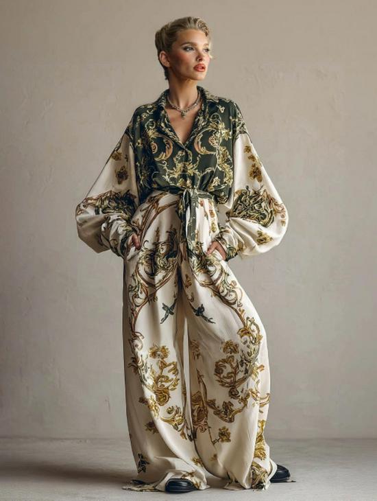 European & American Retro Baroque Floral Print Shirt Set (2026 Edition) Extra Large абрикосовый