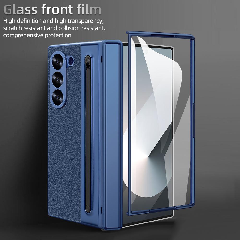 Suitable for Galaxy Z Fold 7/6/5/4 Phone Case WIth Touch Pen&Pen Slot, Full Protector Magnetic Hinge Cover with Glass Film