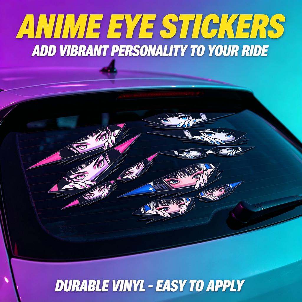 Anime-Aufkleber für Auto, 4 Stück, Manga-Mädchen-Augen-Design für Fahrzeug und Motorrad