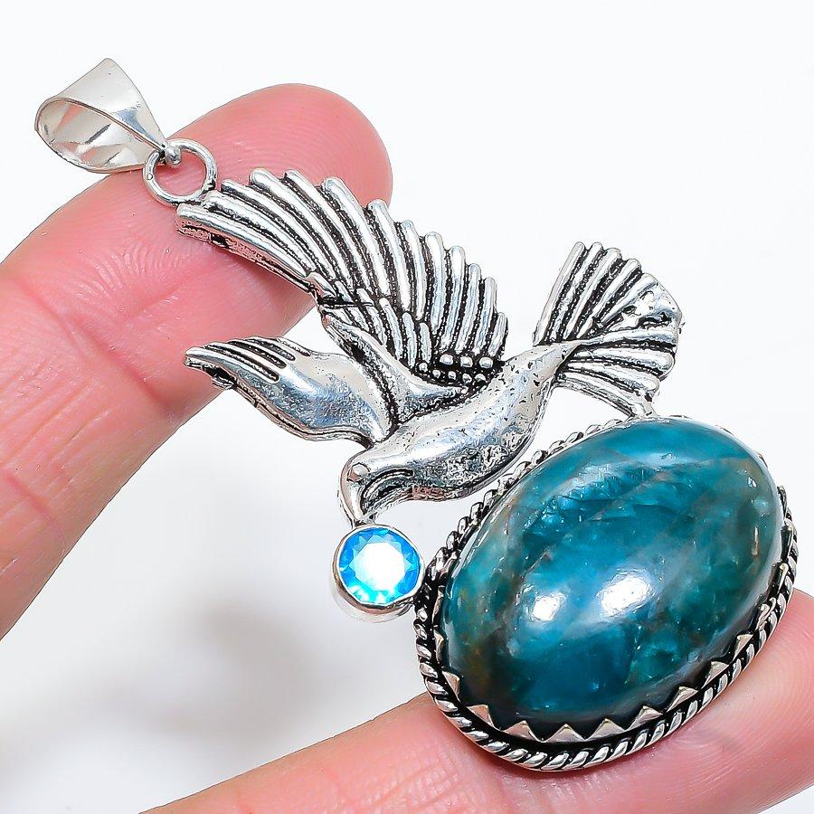 

Ювелирный кулон ручной работы с неоновым синим апатитом и голубым топазом, VR-4042