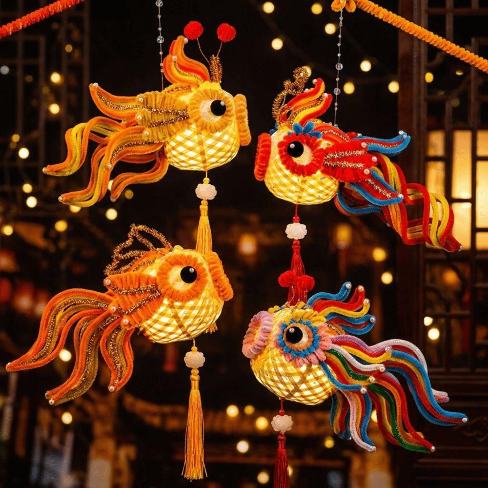 1 Set DIY Craft Fish Lantern DIY Kit Handheld Craft Material Pack Mid-autumn Festival Celebration