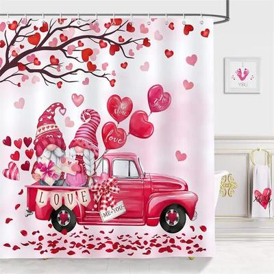 Red Rose Shower Curtains Romantic Blooming Floral Butterfly Valentine's Day Bathroom Decor Polyester Bath Curtain with Hooks