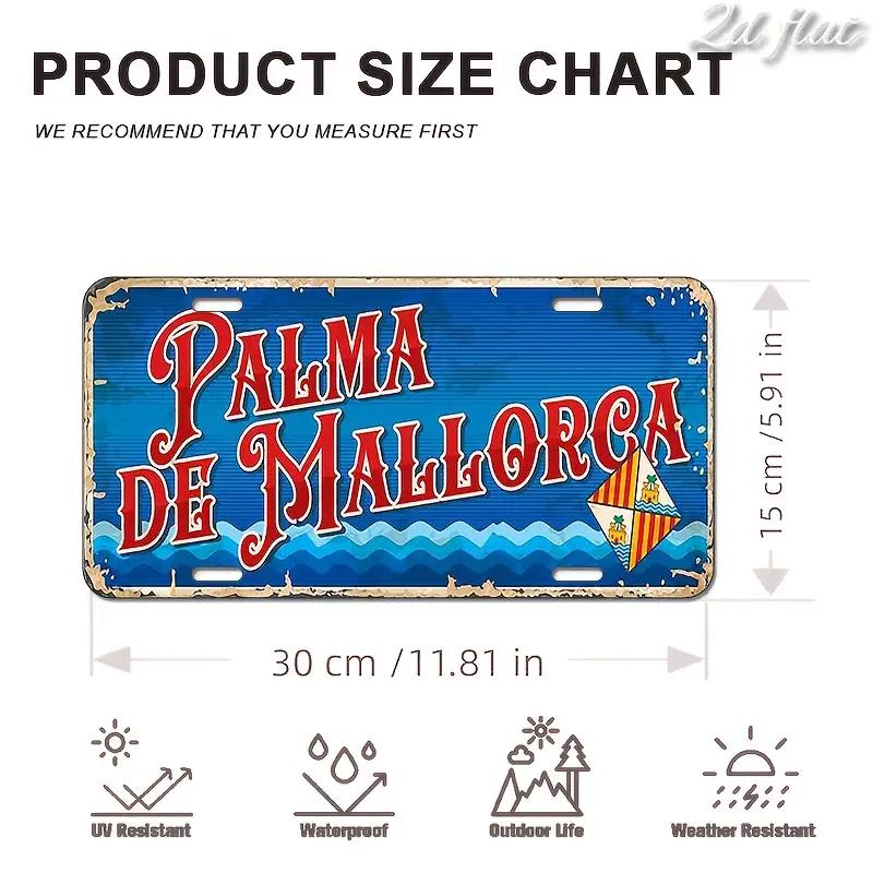 

D Flat pc LargeMetal Plaque Palm Mallorca Design in Red Blue White PreDrilled Holes for Easy Hanging 15x30cm(5.9x7.8inch)