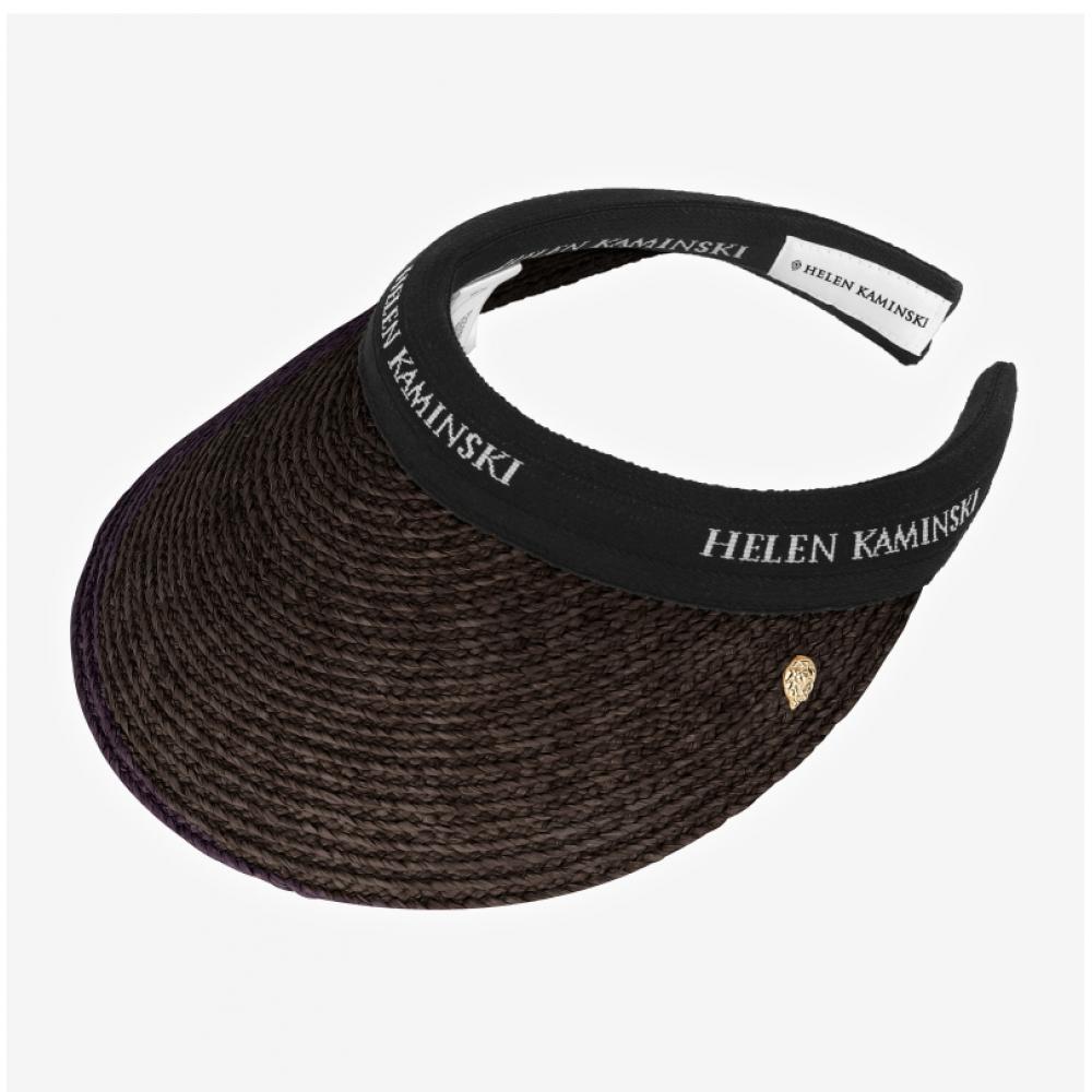 Helen Kaminski Bianca Chocolate Black Logo Visor Sun Cap Hat50265