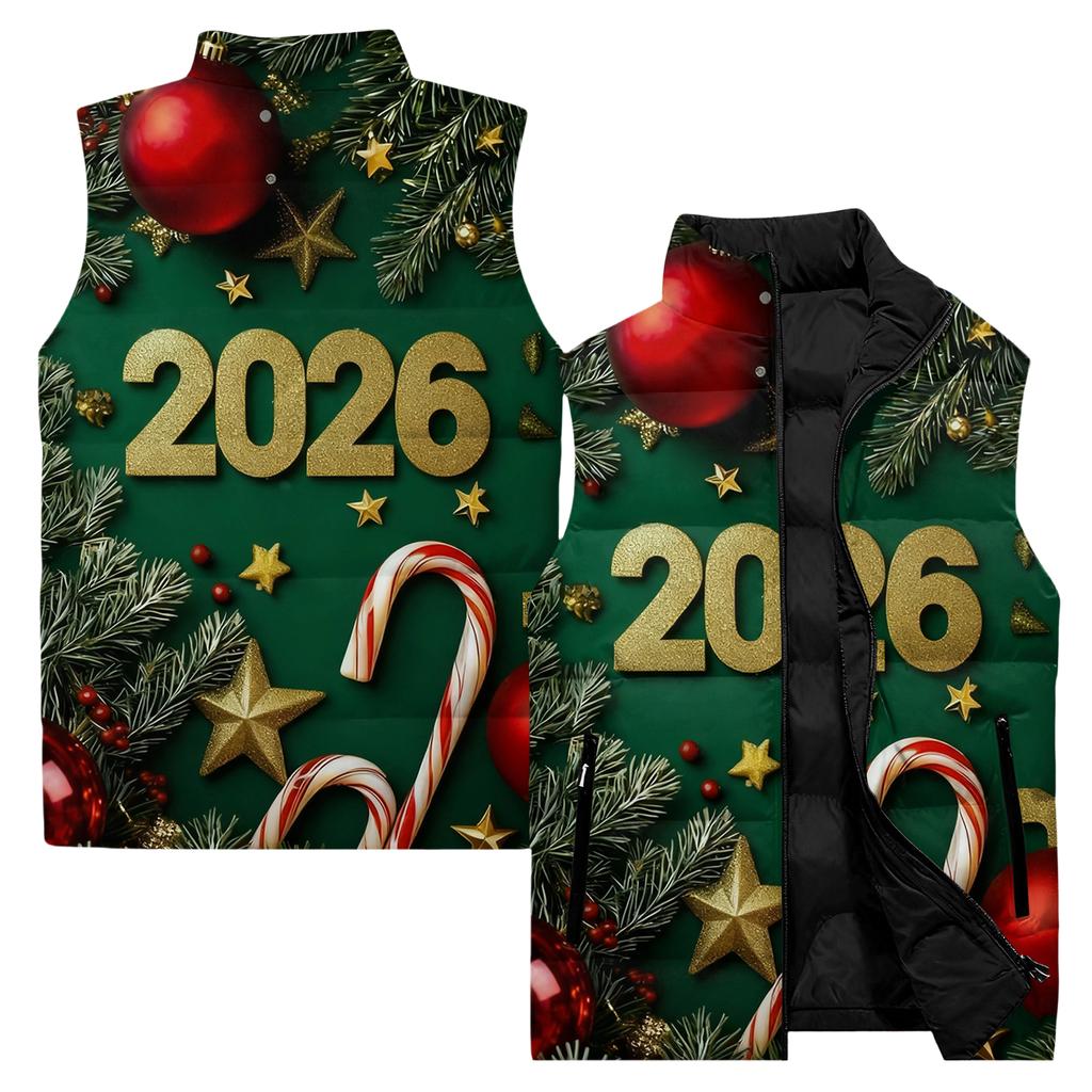 Herre uformell og moteriktig ermeløs vest, ensfarget trykt bomullsjakke