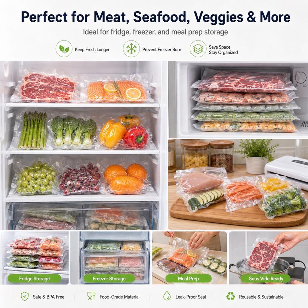 Vacuum Fresh‑keeping Bags, Textured Sealer Bags, Special Vacuum Packaging Bags, Household Compression Bags, Sealing, Kitchen Supplies