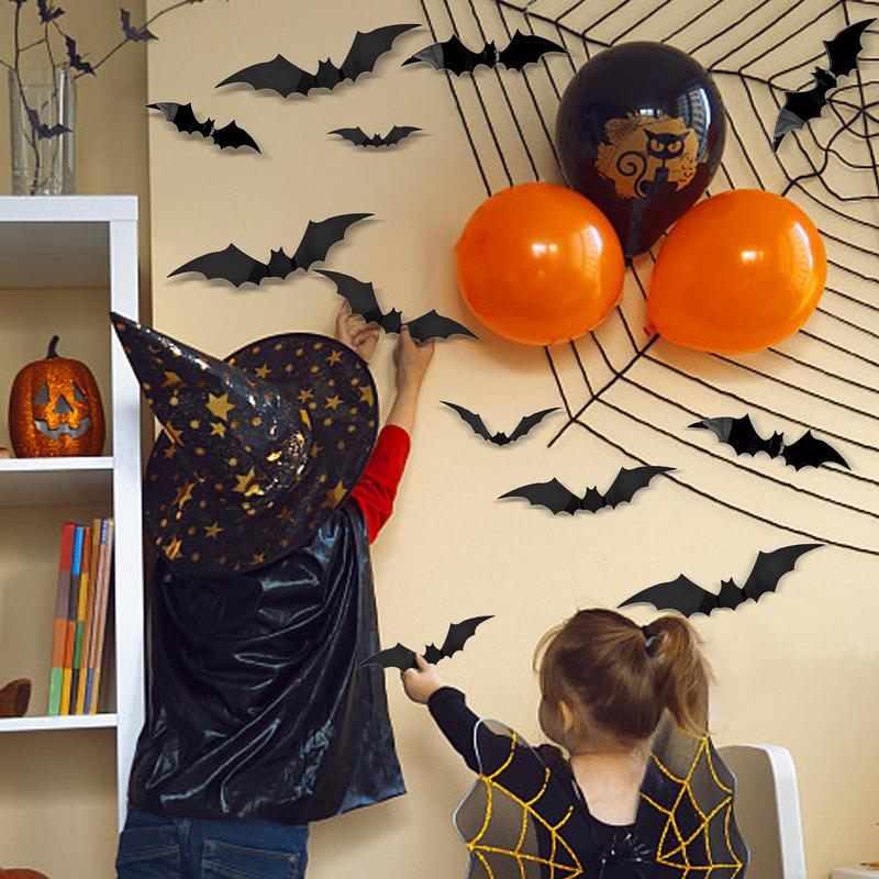 Halloween Bats Wall Decor Waterproof Bat Decals Wall Decor 96pcs Scary PVC Bat Stickers For Wall Door Front Porch Outdoor Indoor