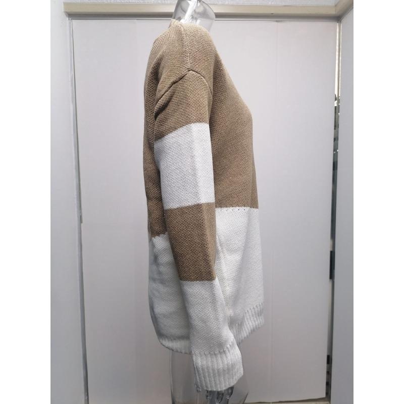 Herbst und Winter Damen Pullover in Übergröße mit V-Ausschnitt, lockerer Pullover, Patchwork, Farbkollisions-Strickpullover