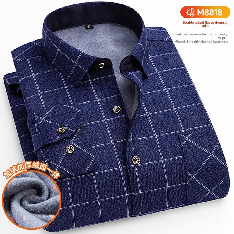 Plus Size Men's Thermal Shirt Men's Winter Fleece-Lined Thickened Checkered Long-Sleeved Shirt