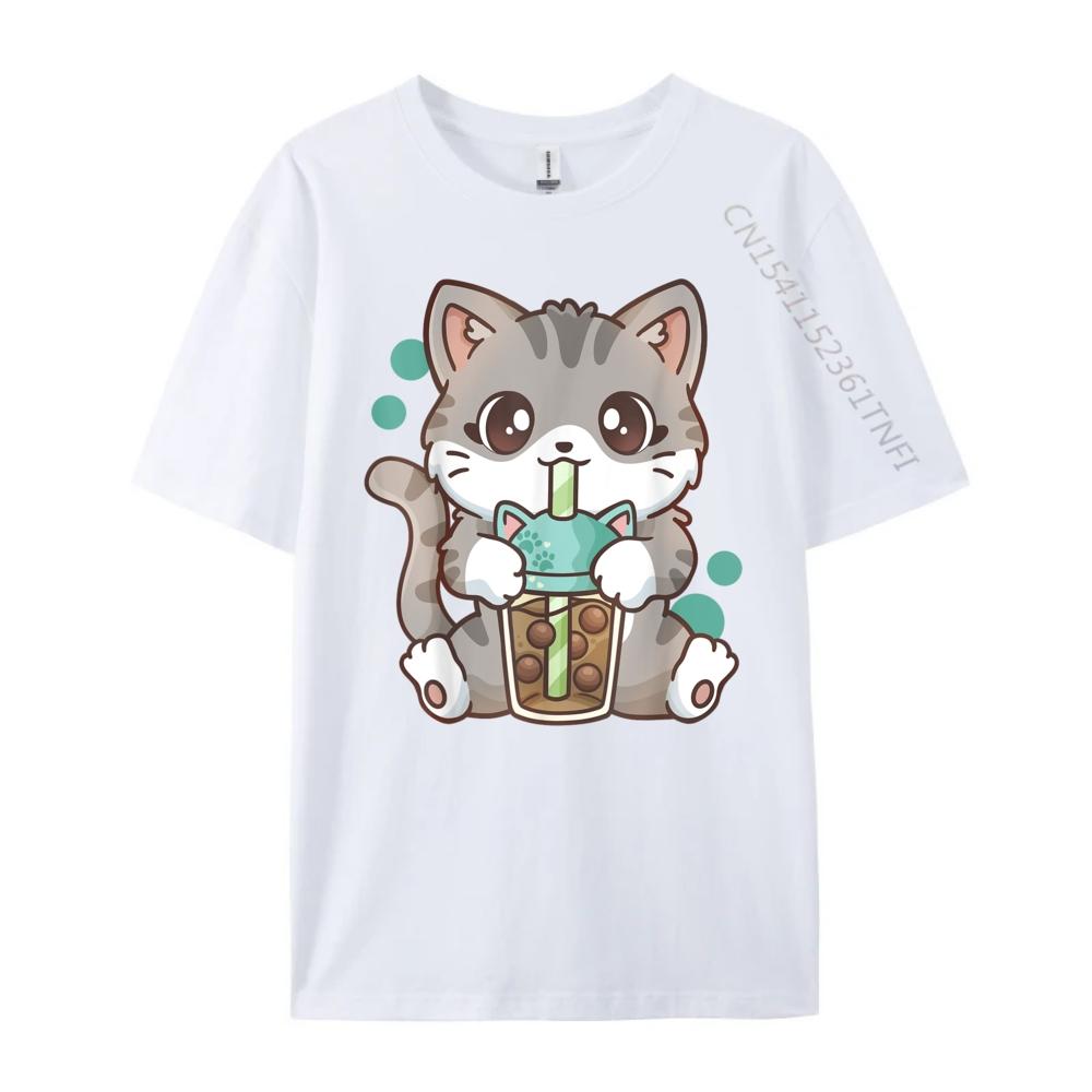 Boba Cat Bubble Tea Cat Kawaii Anime Girls Graphic T Shirts Unisex Oversized Camiseta Masculina Holidays