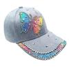 Unique Rhinestones Butterfly Baseball Cap Comfortable Long Brims Sun Protective Hat For Women Teens Girl Street Wear  Sky Blue M