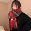 Red Scarf Women's Winter Korean Version Plaid Versatile Warm Imitation Cashmere High-end Trendy New Year's Gift Christmas Scarf