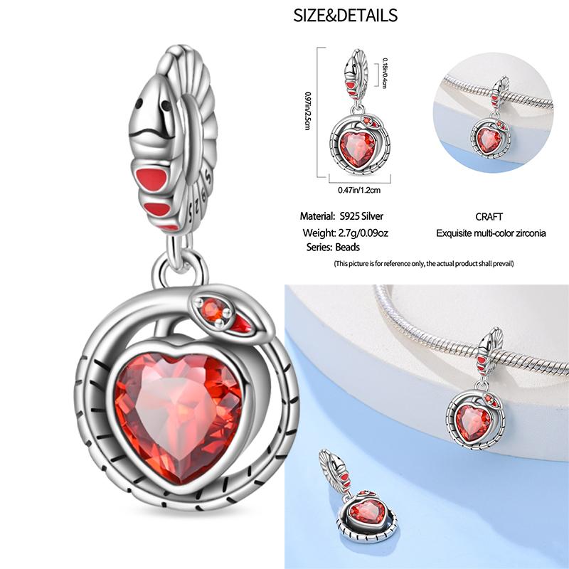 100% Copper Exquisite Tarot Cards Bracelet Pendants Blood Red Fire Snake Rose Charms Beads Diy Jewelry For Women