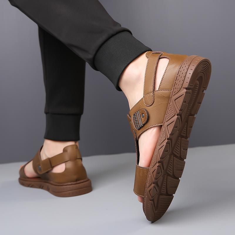 Fashion Handmade summer sandals Classic retro men's style Casual Business Daily Office or Outdoor Black and white shoes Breathable