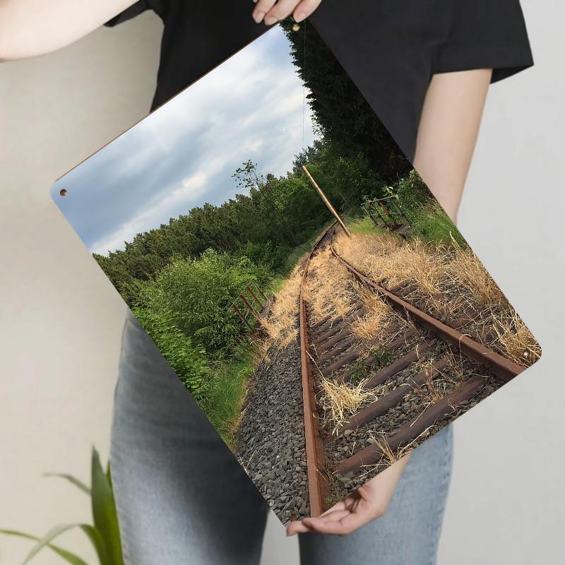 Vintage Railway Track Landscape Metal Wall Art Home Decor for Living Room Bedroom