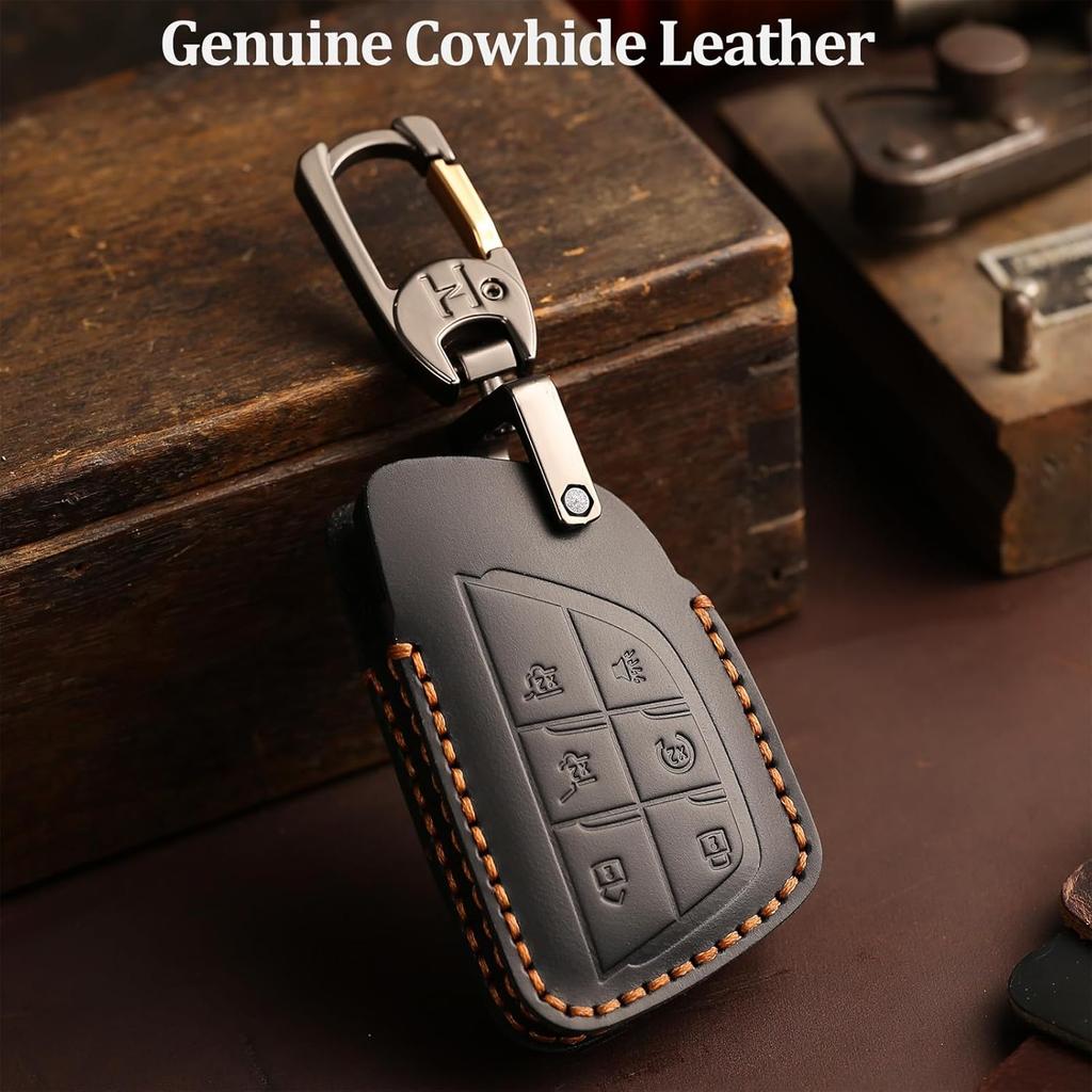 Leather Key Fob Cover, Compatible with -2025 2026 GMC Yukon Denali Sierra, For Chevy Silverado Suburban Tahoe Buick etc, Retro Style Design Key