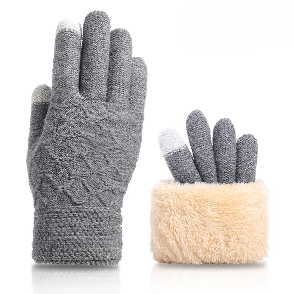 Autumn and Winter Touch Screen Gloves for Men with Velvet Double Layer Thickened Warm Wool Knitted Gloves