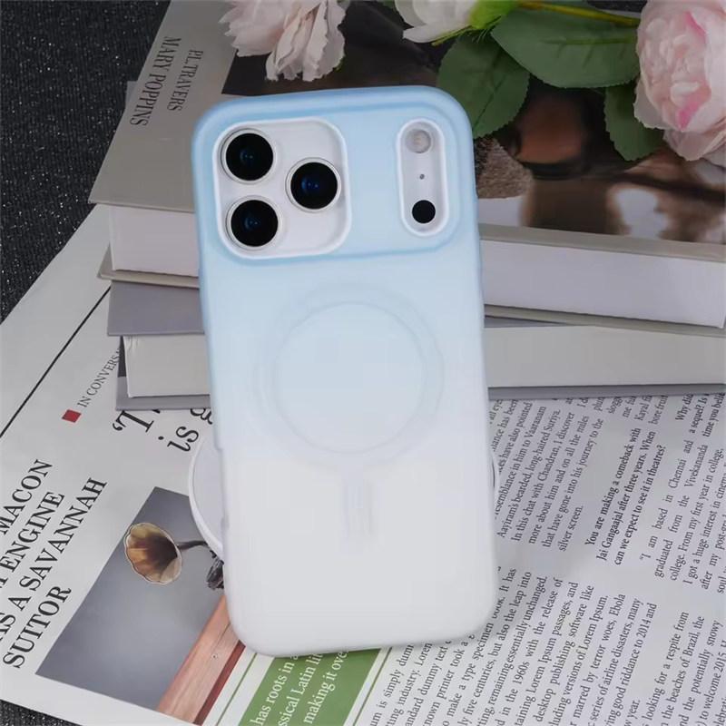Luxury 2 in 1 Gradient Jelly Magnetic Case For iPhone 17 Air 16 15 14 13 12 11 Pro Max Plus For Magsafe Wireless Charging Matte Cover