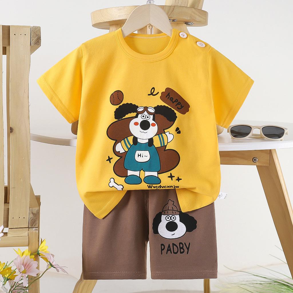 Set di Abbigliamento Estivo per Bambini Set T-shirt a Maniche Corte con Stampa di Animali Cartoni Animati Pantaloncini 2 Pezzi per Bambini e Bambine Morbido Cotone Abbigliamento Casual Quotidiano per Bambini