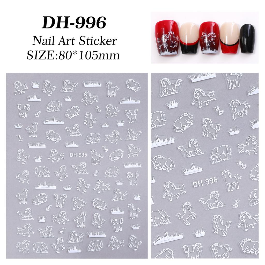 Cute Cartoon Minimally Hand-Painted Pony Nail Stickers Embossed Nail Stickers Diy Nail Art Decoration Manicure Sticker
