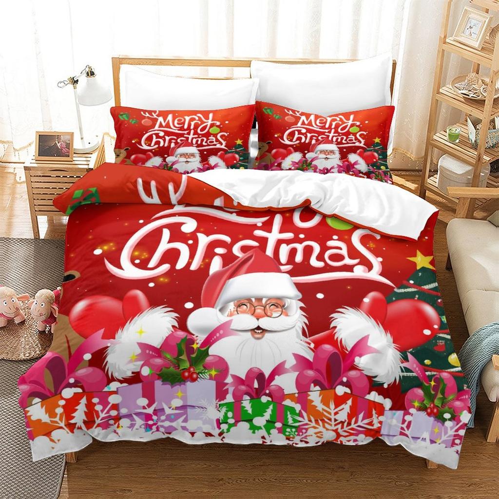 Christmas New Pattern Digital Printing Three-Piece Set 3D Three-Dimensional Polished Chemical Fiber Quilt Cover Pillowcase To Picture