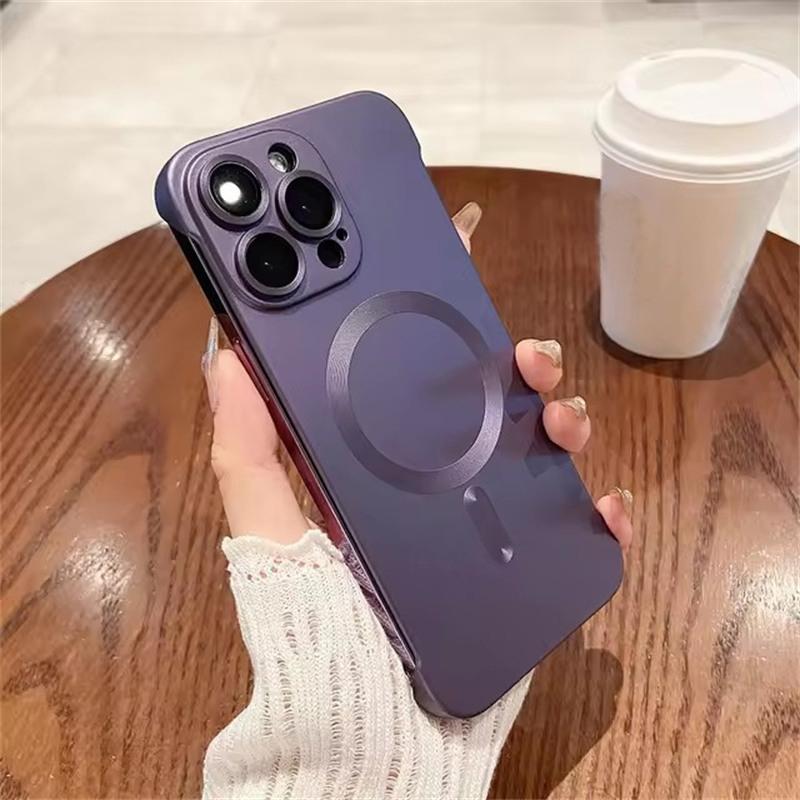 

Чехол для телефона Magsafe из натурального титана с покрытием без рамок для iPhone 16 15 14 13 12 11 Pro Max Plus с магнитным беспроводным жестким задним чехлом iPhone 16 Pro Max