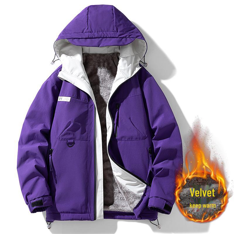 

Мужская плюшевая куртка с капюшоном — новинка сезона осень/зима 2024 года, теплая толстая повседневная верхняя одежда большого размера XL фиолетовый