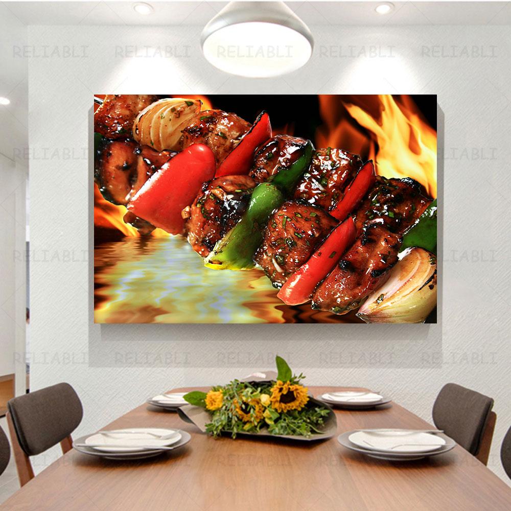 

Куриные шашлычки, настенные панно для барбекю, вкусная еда, холст, картина, настенное искусство для кухни, ресторана, домашний Настенный декор, Cuadros 21x30cm No Framed