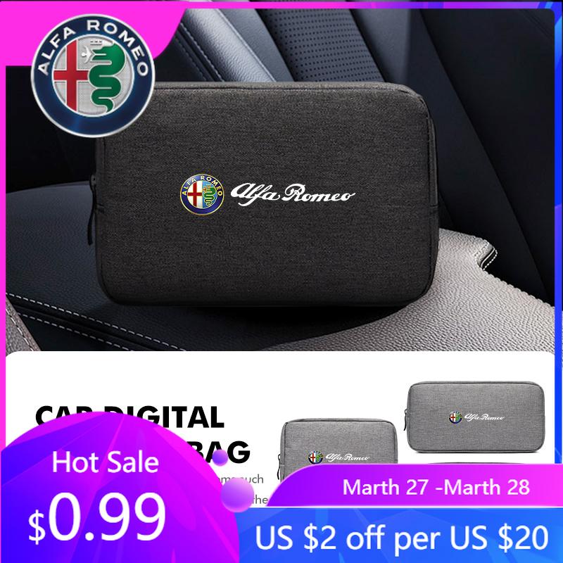 For Alfa Romeo Car Organizer Portable Mult-Pocket Cable Digital Storage Bag For Alfa Romeo 159 Giulietta 156 147 Giulia Mito GT