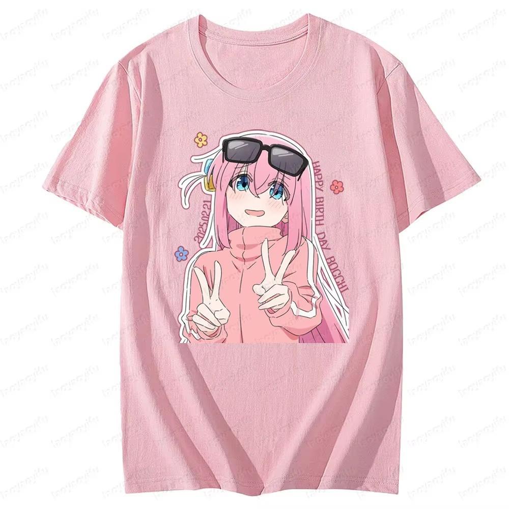 2026 New Unisex Anime Tee Bocchi The Rock Hitori Gotoh Birthday Character Large Front Print Black Short Sleeve T‑Shirt Tops
