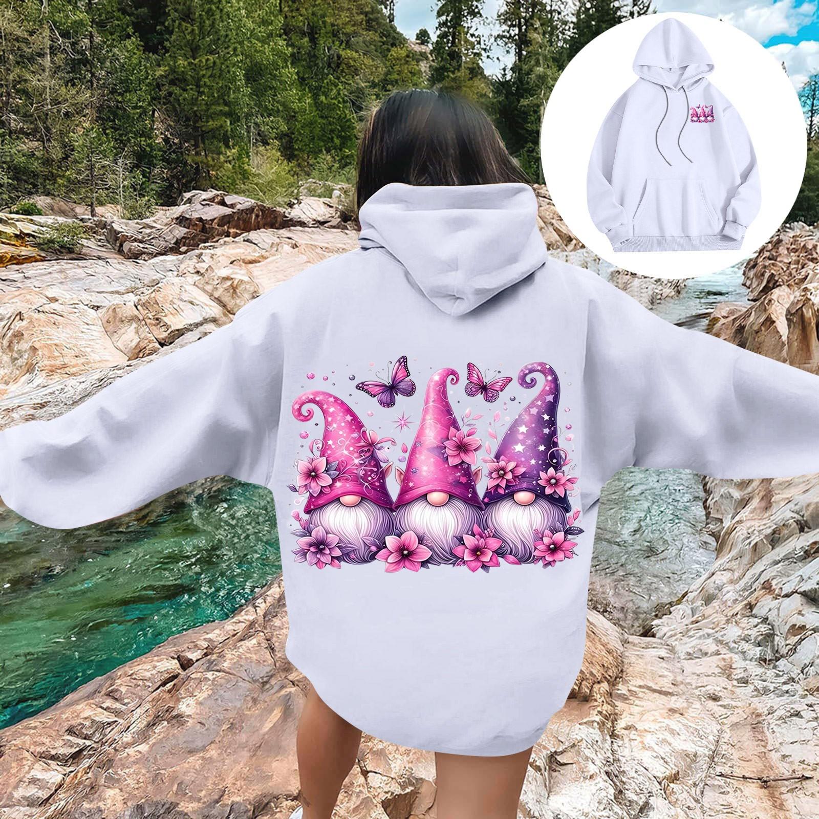 

Женская мода повседневный свободный рождественский мелкий принт топ с капюшоном на шнурке S белый