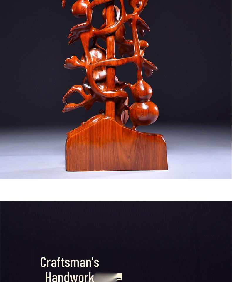 Karin Wood Carved "Five Blessings" Gourd Ornament - Chinese Root Carving Decoration, Ideal for Opening Ceremonies or Housewarming Gifts