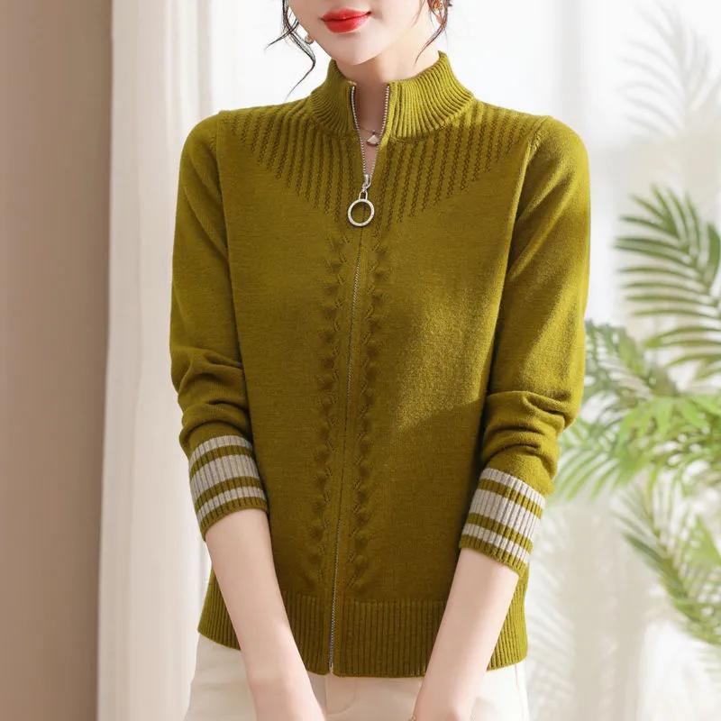 Jacke Gestrickte Strickjacke Damen Frühling und Herbst Stehkragen Reißverschluss Pulloverjacke Locker Kurz Reißverschluss Oberbekleidung