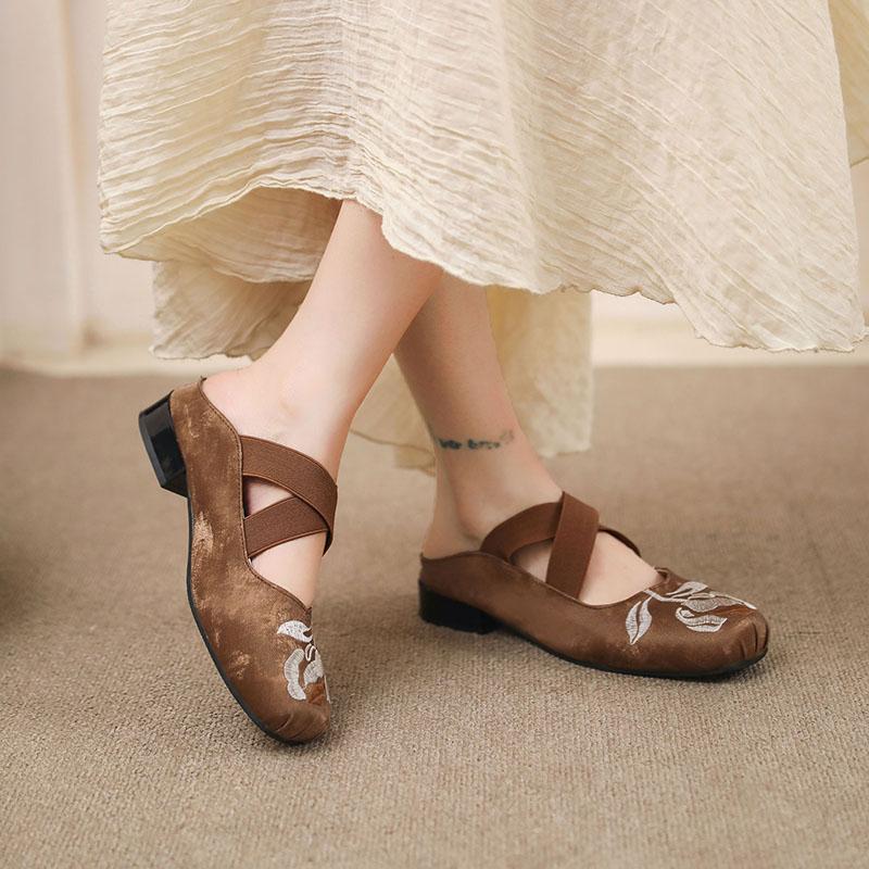 

Модная женская обувь 2025 Закрытый носок Женские тапочки Мода Улица Вышивка Повседневная Новинка Квадратный носок Легкий Бестселлер На плоской подошве Низкий каблук 40 коричневый