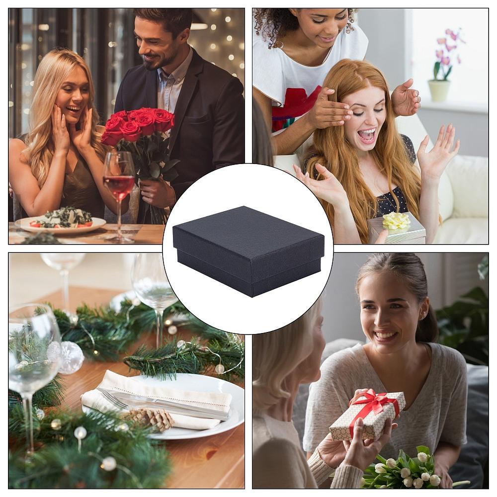 12pcs Kraft Cotton Filled Cardboard Paper Jewelry Set Boxes for Ring Necklace Earring with Sponge inside Rectangle Black 9x7x3cm
