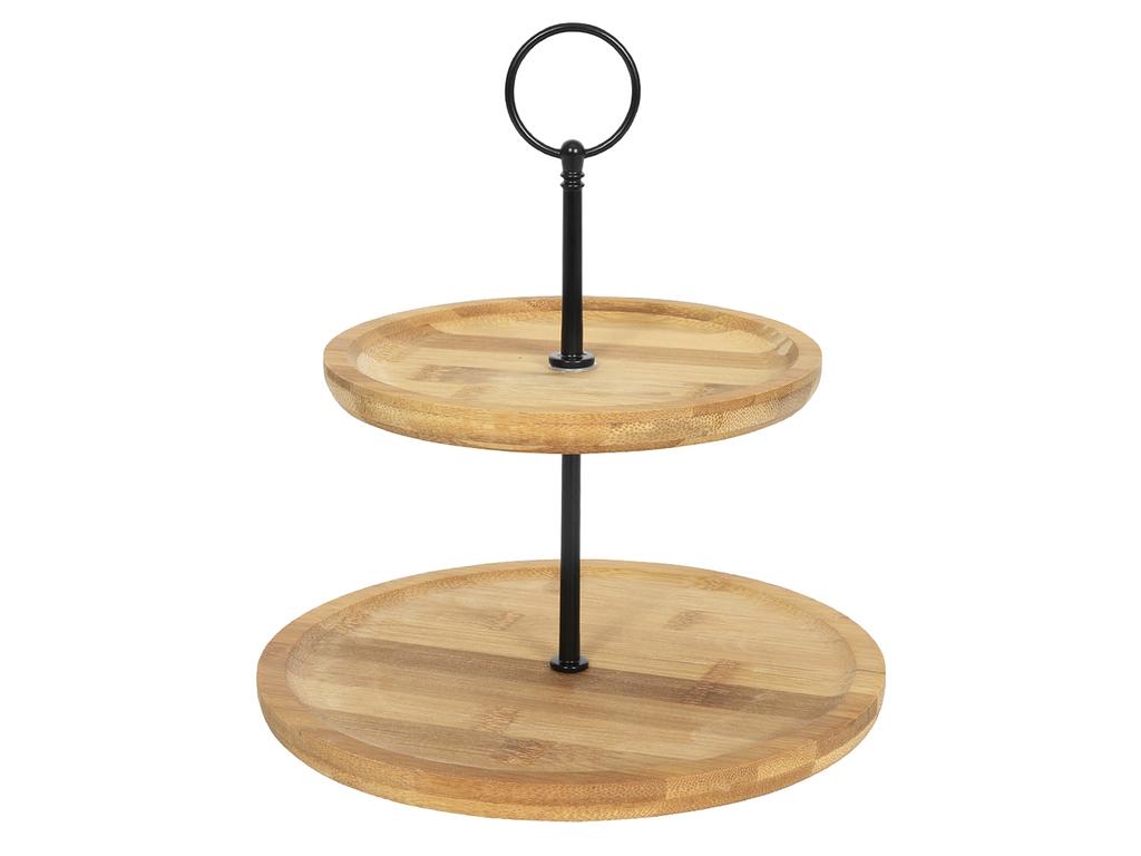2-Tier Bamboo Pyramid Plate For Cake, Fruit, Snacks