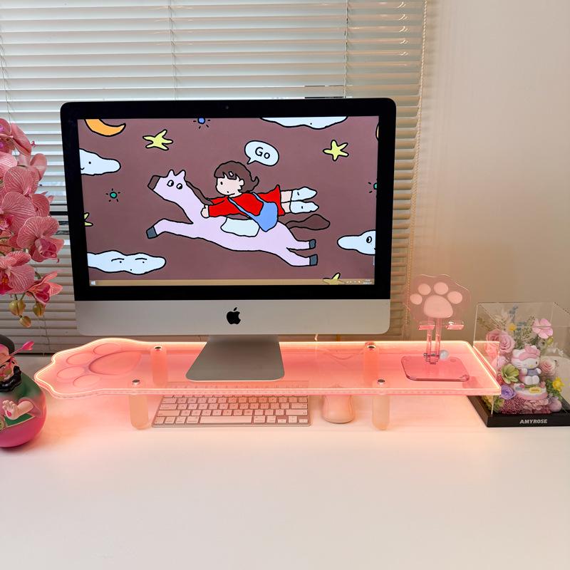 Luminous Cat Paw Acrylic Monitor Riser & Storage Shelf