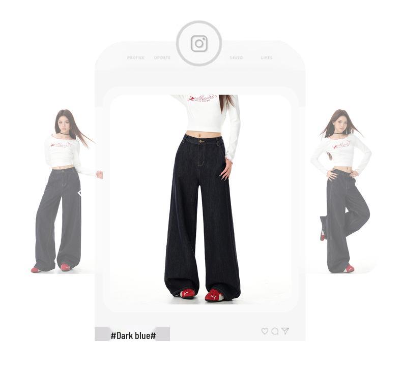 2025 Autumn American Retro Loose Straight-Leg Wide-Leg Drapey Slimming Jeans for Women