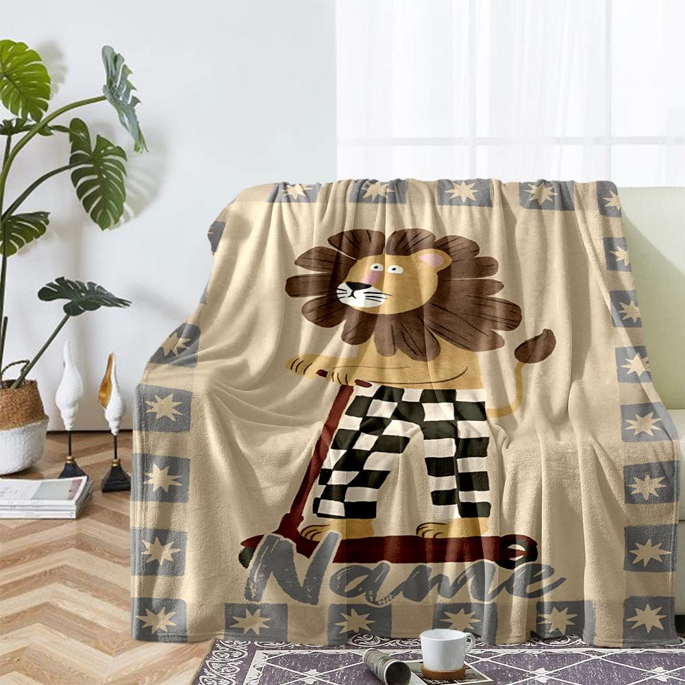 Custom Name Lion Theme Printed Blanket - Perfect for Couch, Bed, Travel & Outdoor Use | Machine Washable, Cozy & Durable.