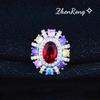 Foydjew New Fashion Temperament Color Simulation Tourmaline Jewelry Sets Oval Red Stone Pendant Necklaces Drop Earrings Rings