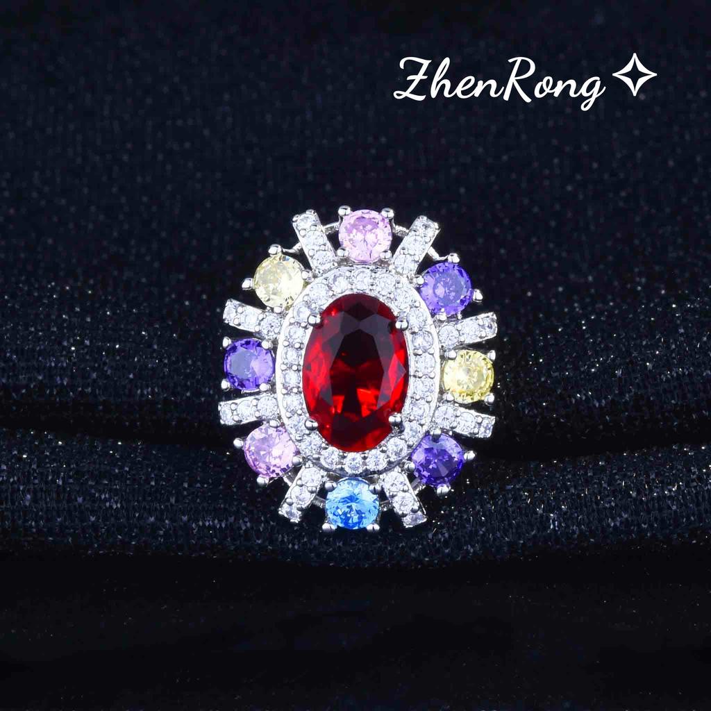 Foydjew New Fashion Temperament Color Simulation Tourmaline Jewelry Sets Oval Red Stone Pendant Necklaces Drop Earrings Rings