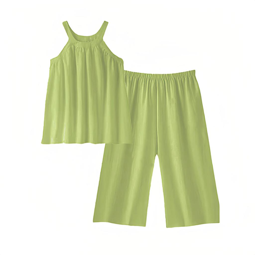 Pajamas Women's Summer with Chest Pads, Sling Vest, Cropped Pants, Thin Casual and Simple Can Be Worn Outside, Loungewear Set