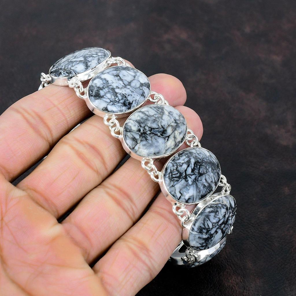 Pinolith Jasper Gemstone Bracelet Handmade Bracelet 925 Sterling Silver Bracelet Adjustable Chain Bracelet Anniversary Gift Designer Jewelry
