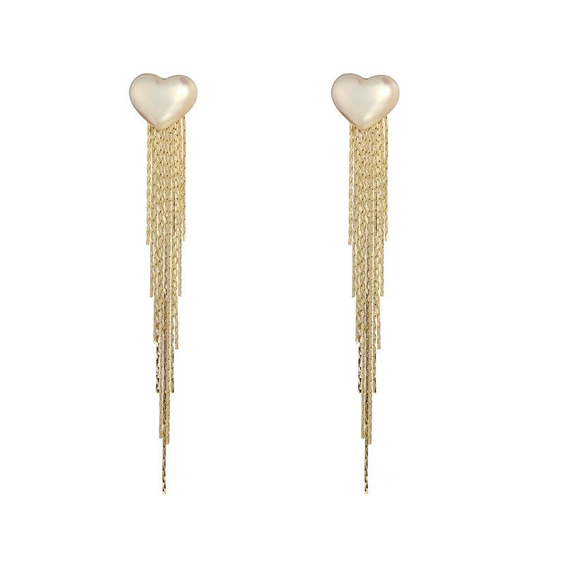 Colorful love pearl gold silk chain fringed earrings women's personality earrings temperament earrings