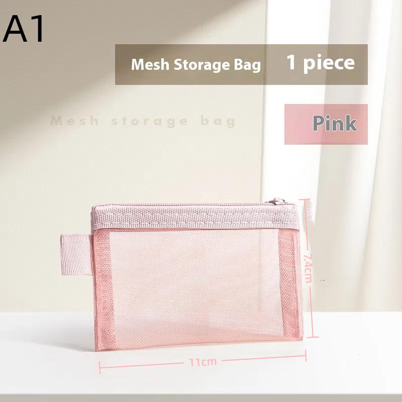 1Pc Portable Mini Zipper Mesh Storage Bag Coin Purse Small Square Mesh Coin Purse Travel Storage Carry Pouch With Zippered