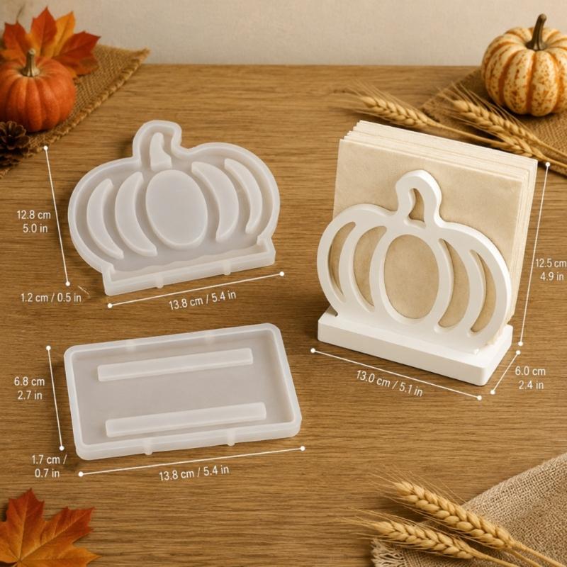 Silicones Pumpkin Napkin Holder Molds Set for Epoxy Resins Clay Cements and Waxes, Tissue Holder Casting Molds for Autumn Desktop Decors Projects